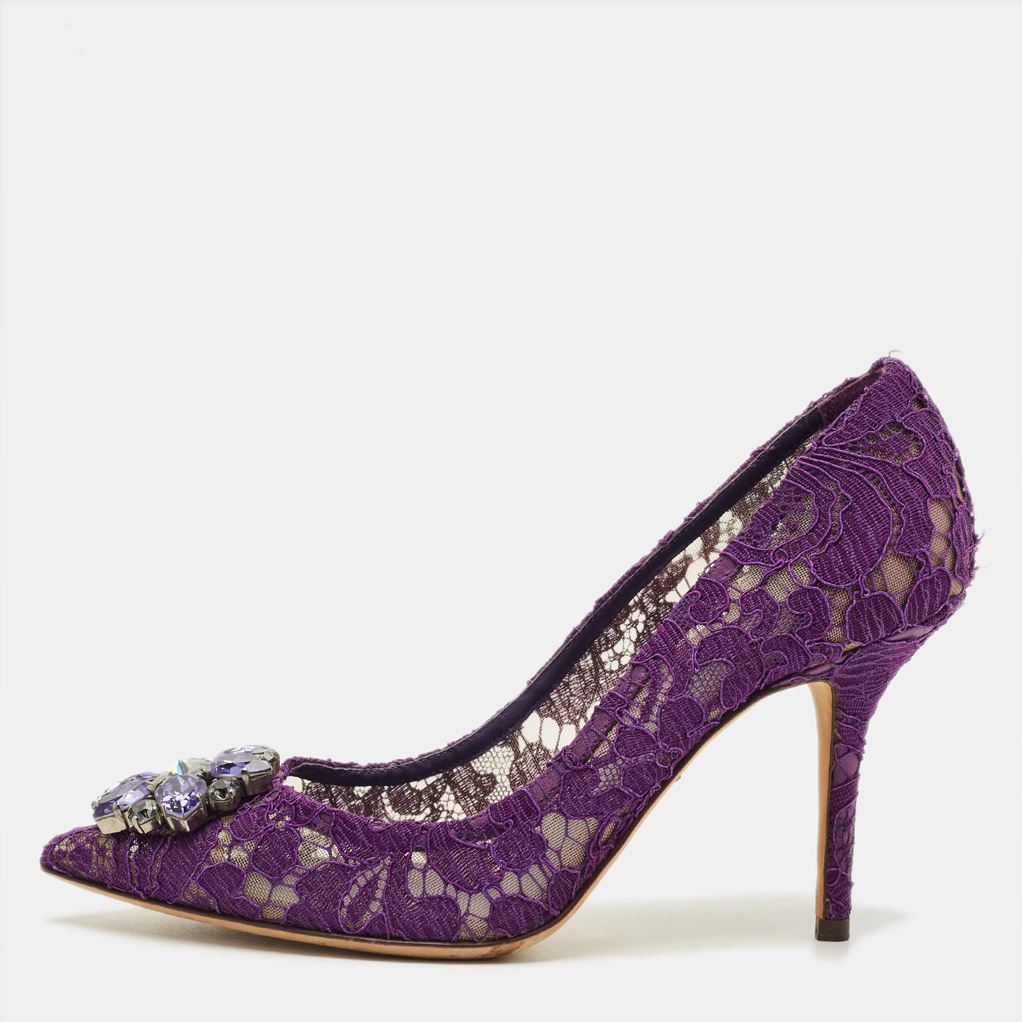 

Dolce & Gabbana Bellucci Size  Purple Lace and Mesh Pumps