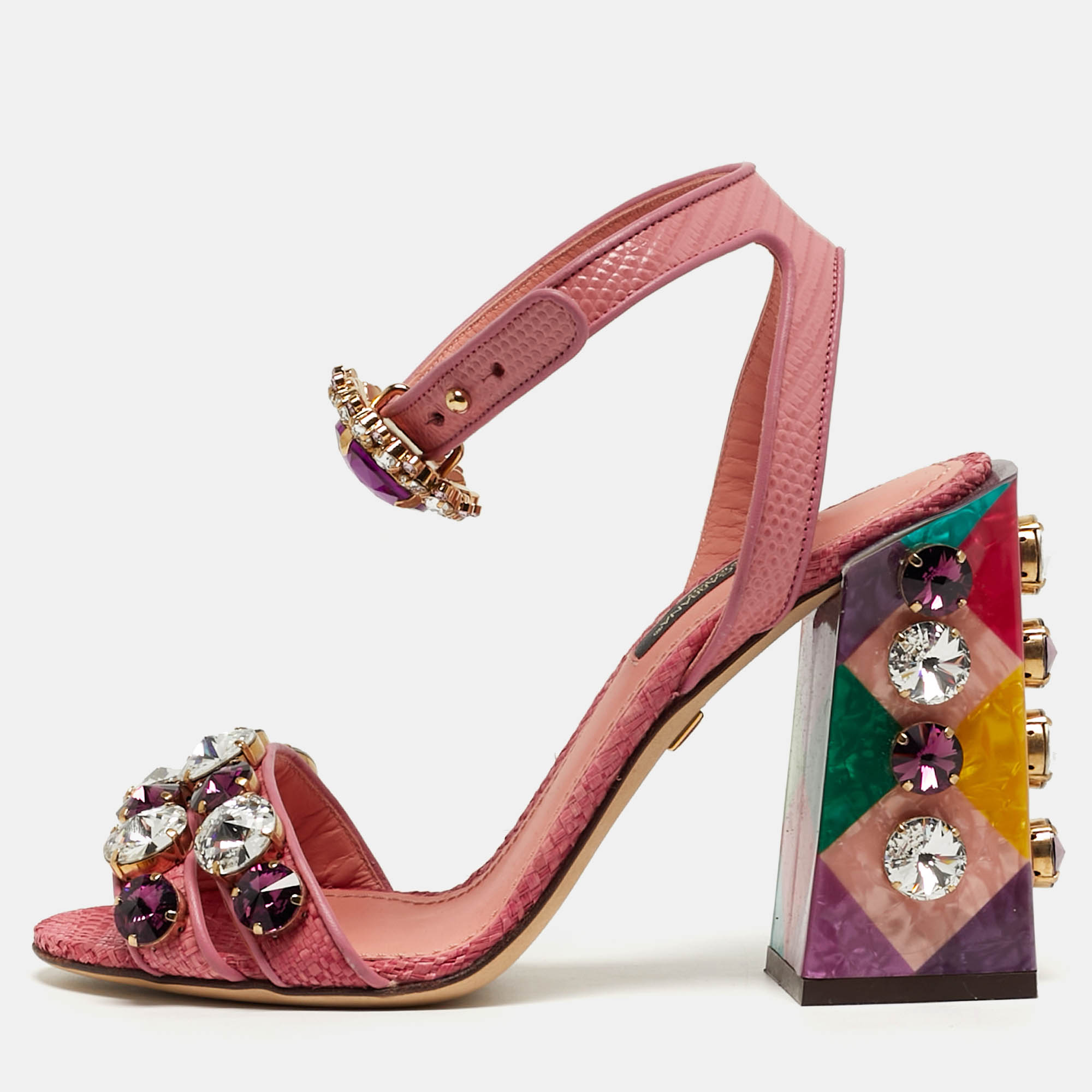 

Dolce & Gabbana Size  Pink Lizard Embossed Leather Ankle Strap Sandals