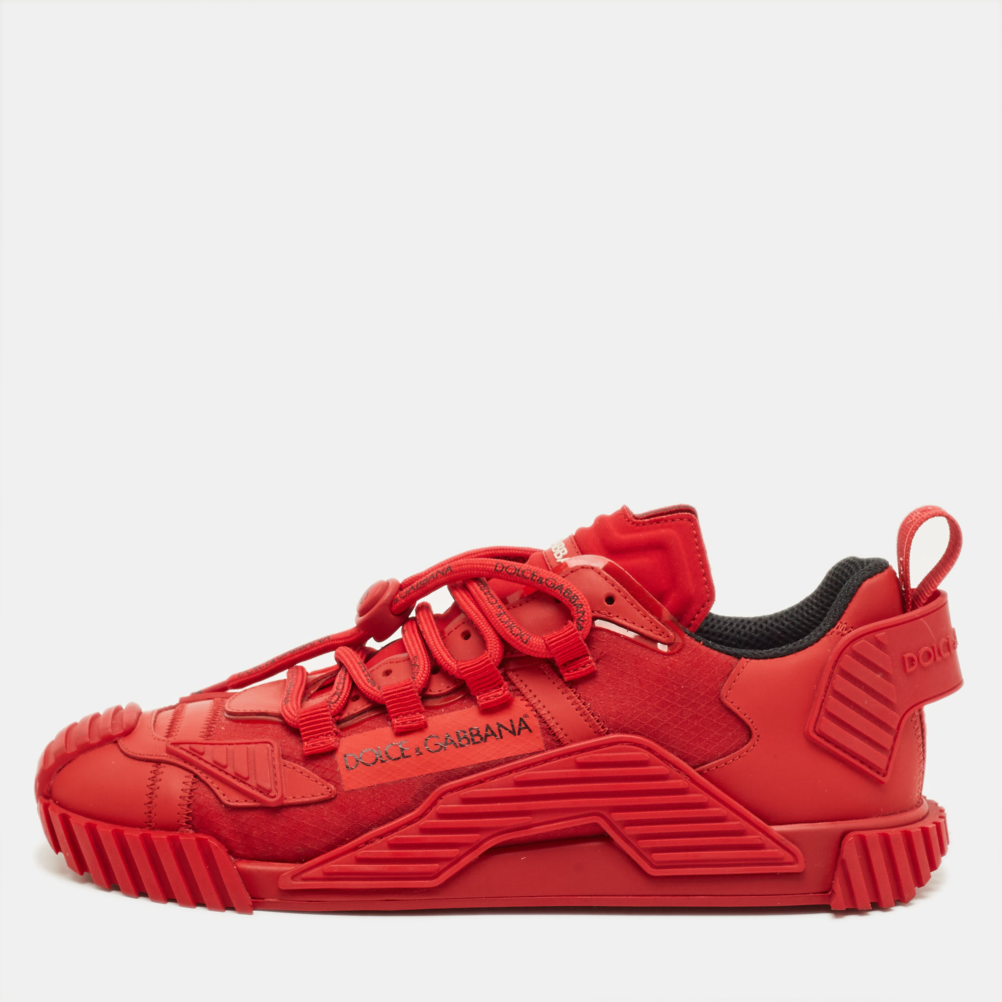 

Dolce & Gabbana Ns1 Size  Red Fabric and Leather Lace Up Sneakers