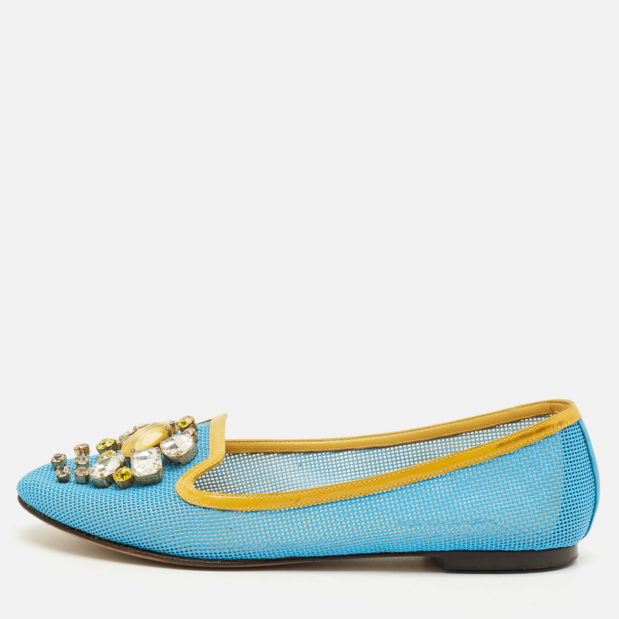 

Dolce & Gabbana Size  Blue/Yellow Patent Leather and Woven Leather Ballet Flats