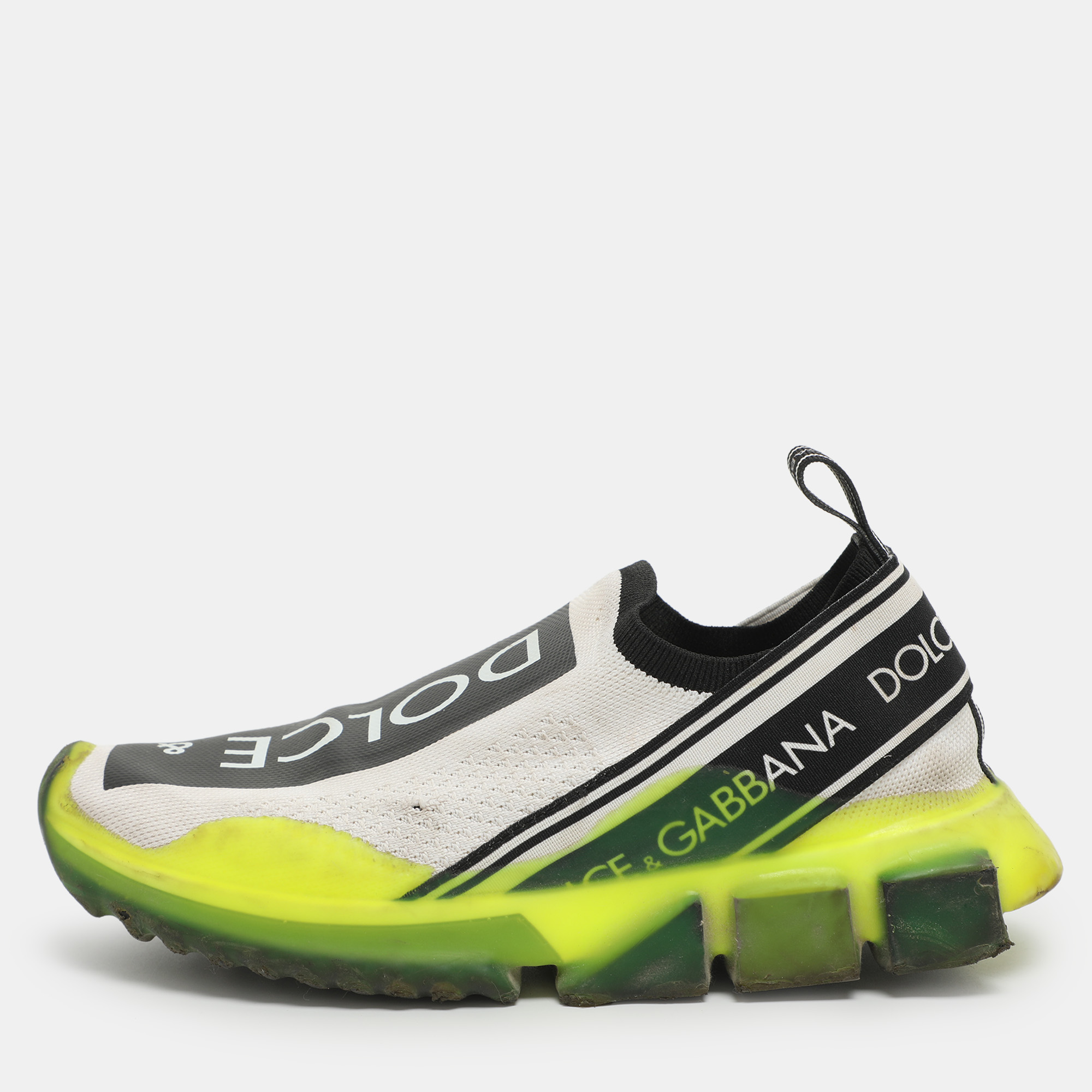

Dolce & Gabbana Sorrento Size 36.5 Neon Green/White Knit Fabric Slip On Sneakers