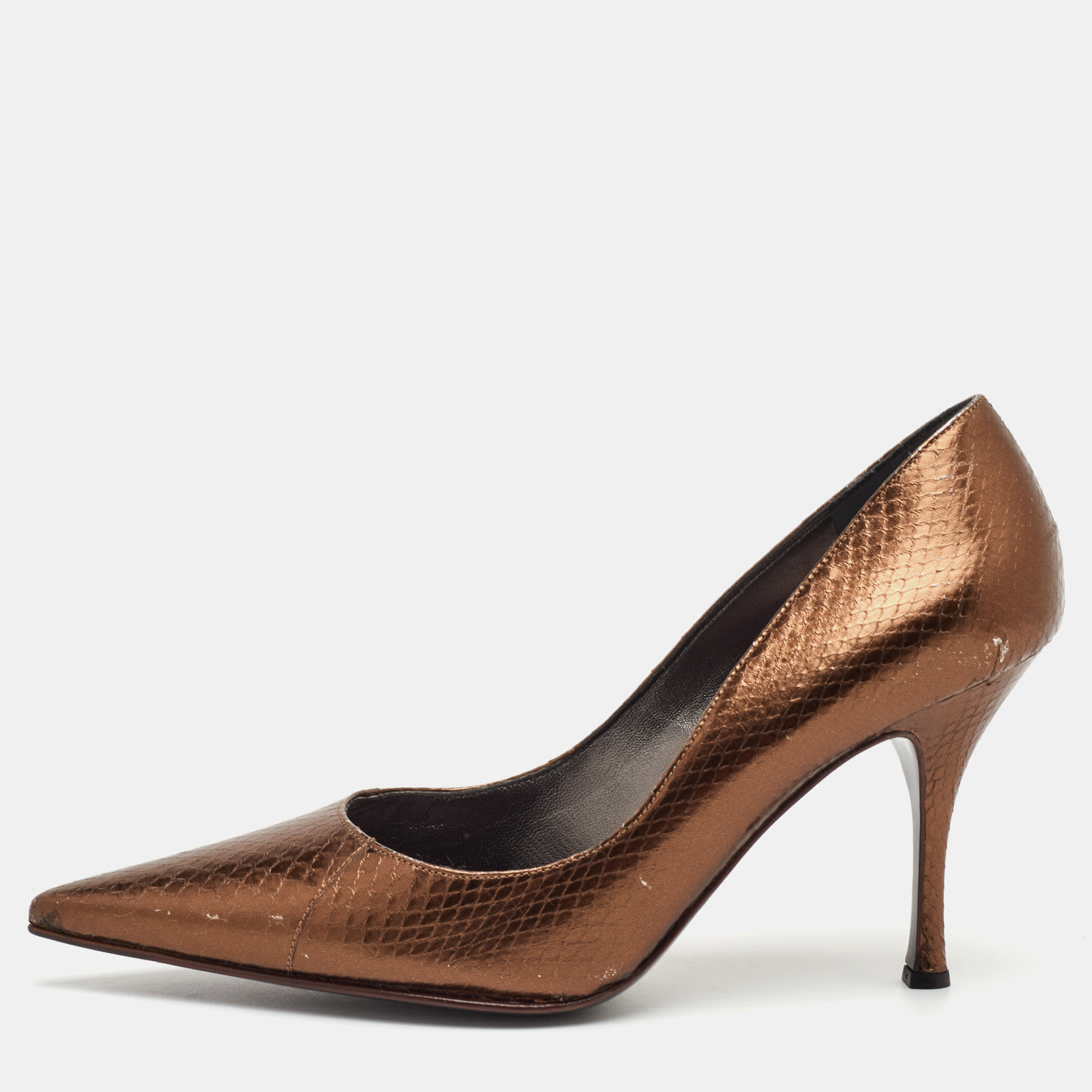 

Dolce & Gabbana Size  Metallic Brown Snakeskin Embossed Leather Pointed Toe Pumps