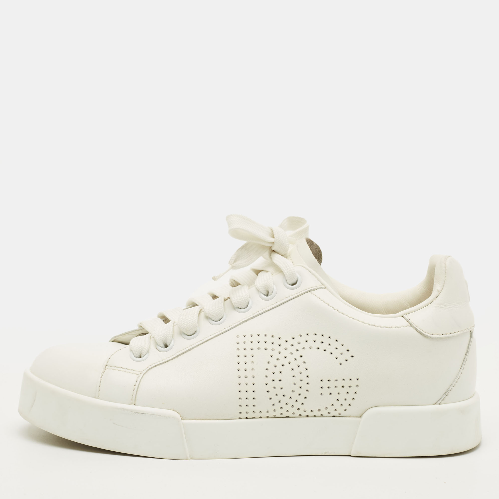

Dolce & Gabbana Portofino Size  White Leather Lace Up Sneakers
