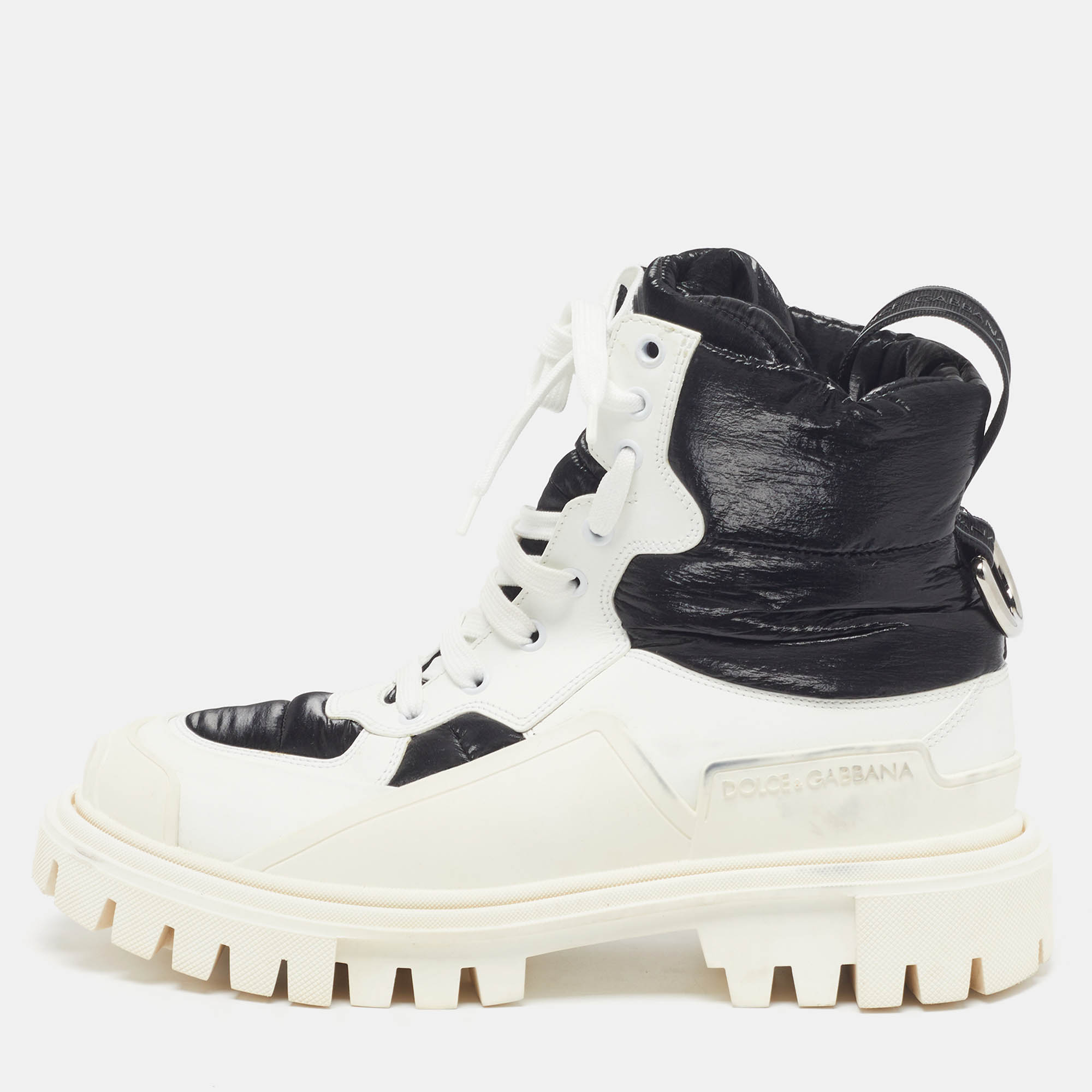 

Dolce & Gabbana Size  White/Black Leather and Nylon Combat Boots