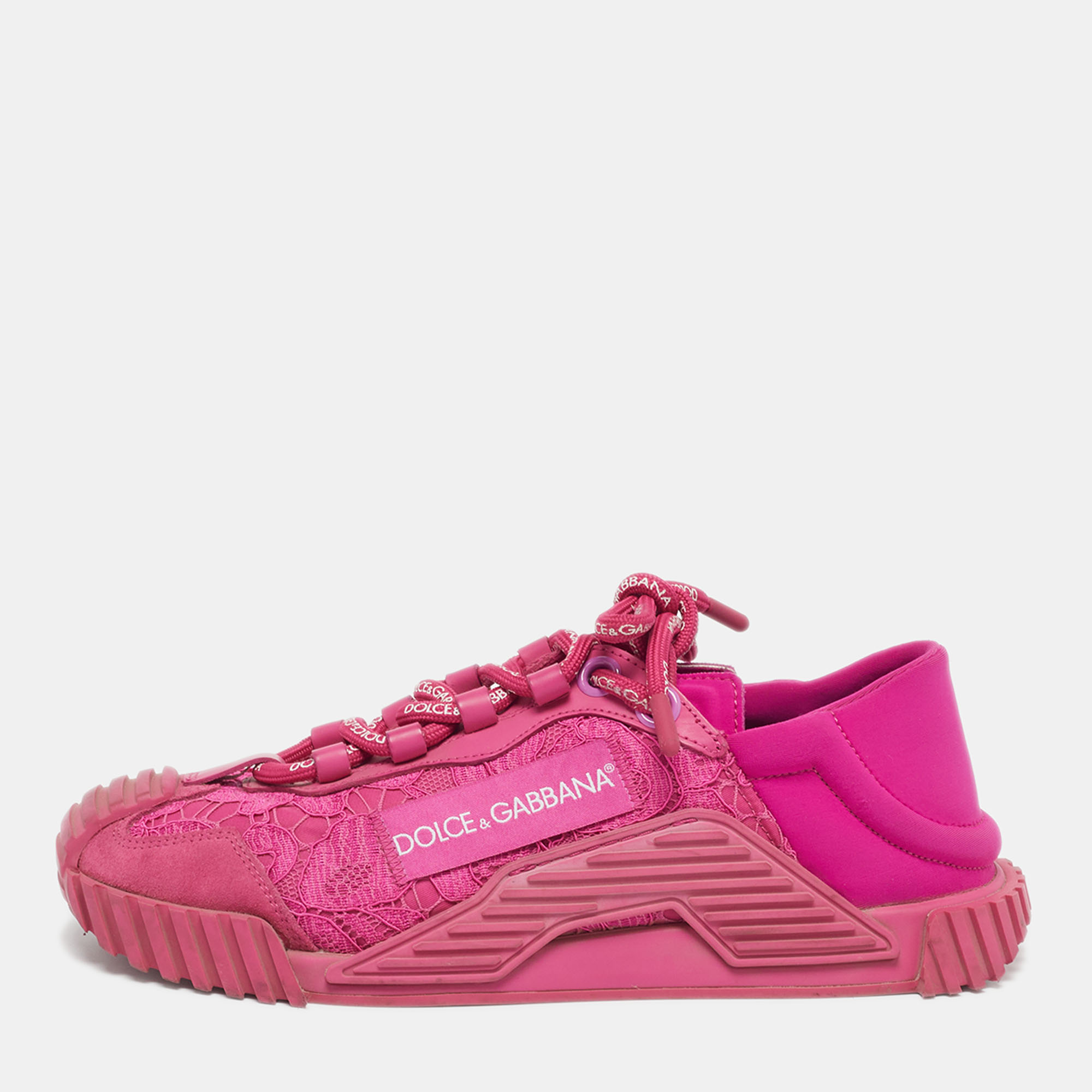 

Dolce & Gabbana Ns1 Size  Pink Lace and Nylon Low Top Sneakers