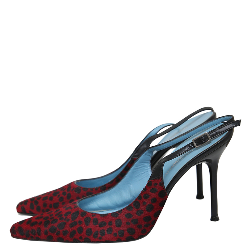 

Dolce and Gabbana Red/Blue Leopard Print Pony Hair Pointed Toe Slingback Sandals Size, Multicolor