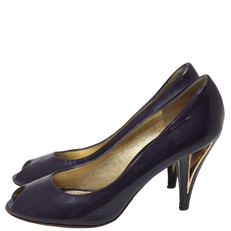 

Dolce and Gabbana Purple Patent Leather Peep Toe Pumps Size