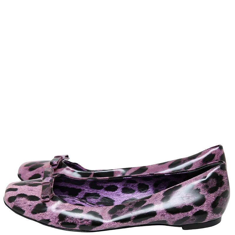 

Dolce and Gabbana Purple Leopard Print Leather Ballet Flats Size