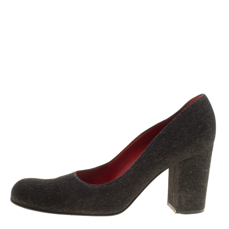 

Dolce & Gabbana Black Twill Fabric Block Heel Pumps Size