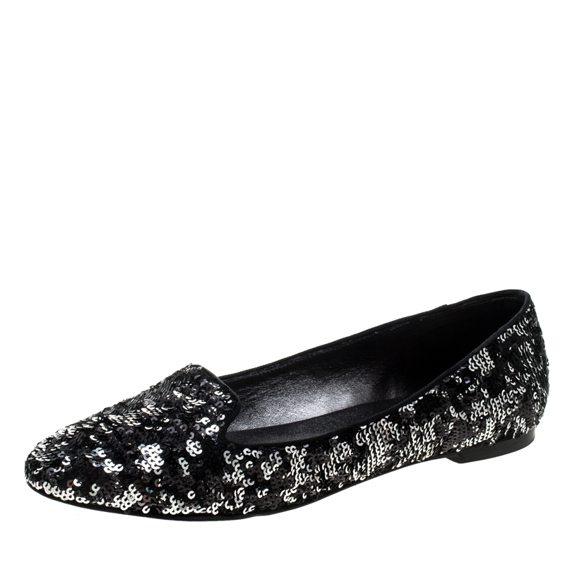 Dolce and Gabbana Two Tone Sequins Embellished Smoking Slippers Size 39