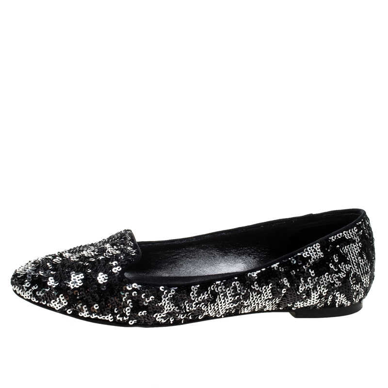 

Dolce and Gabbana Two Tone Sequins Embellished Smoking Slippers Size, Metallic