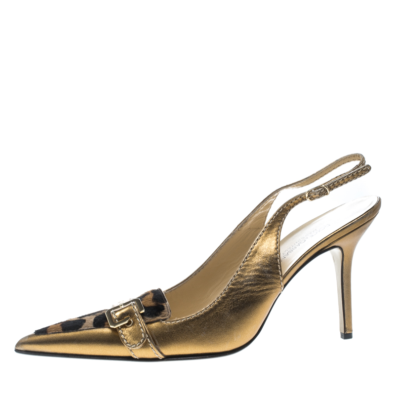 

Dolce and Gabbana Brown/Bronze Pony Hair and Leather Pointed Toe Slingback Sandals Size, Multicolor