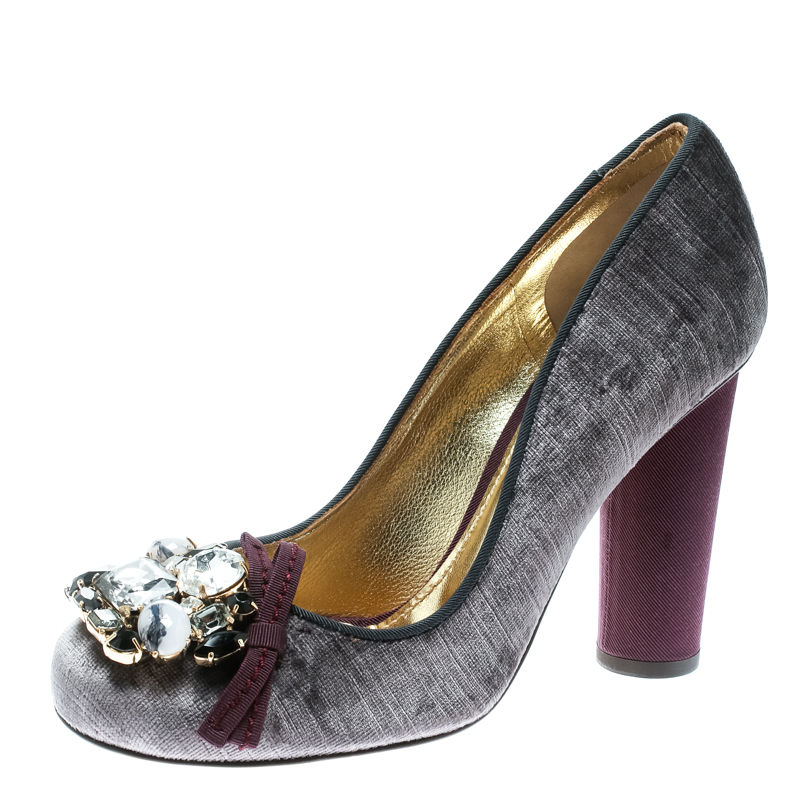 Dolce and Gabbana Pale Purple Velvet Crystal Embellished Bow Detail ...