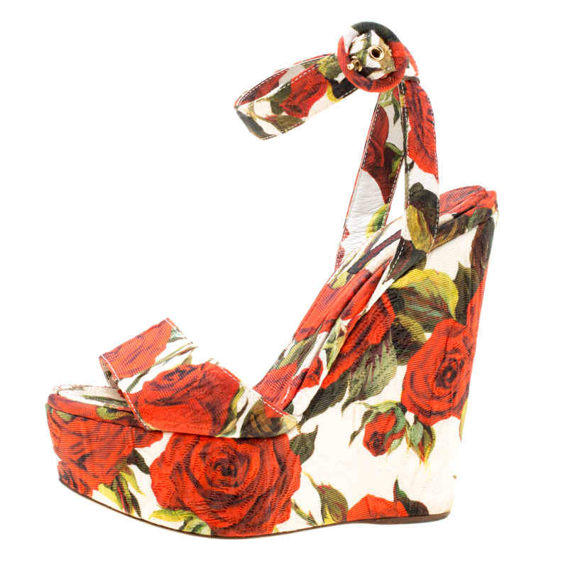 

Dolce & Gabbana Multicolor Floral Printed Fabric Platform Wedge Sandals Size