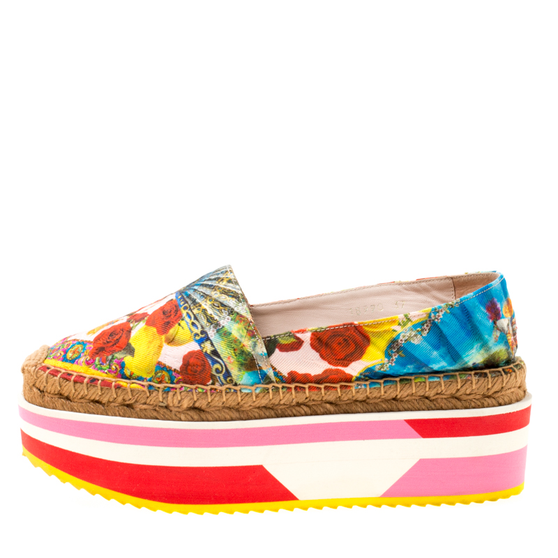 

Dolce and Gabbana Multicolor Floral Print Fabric Platform Espadrilles Size