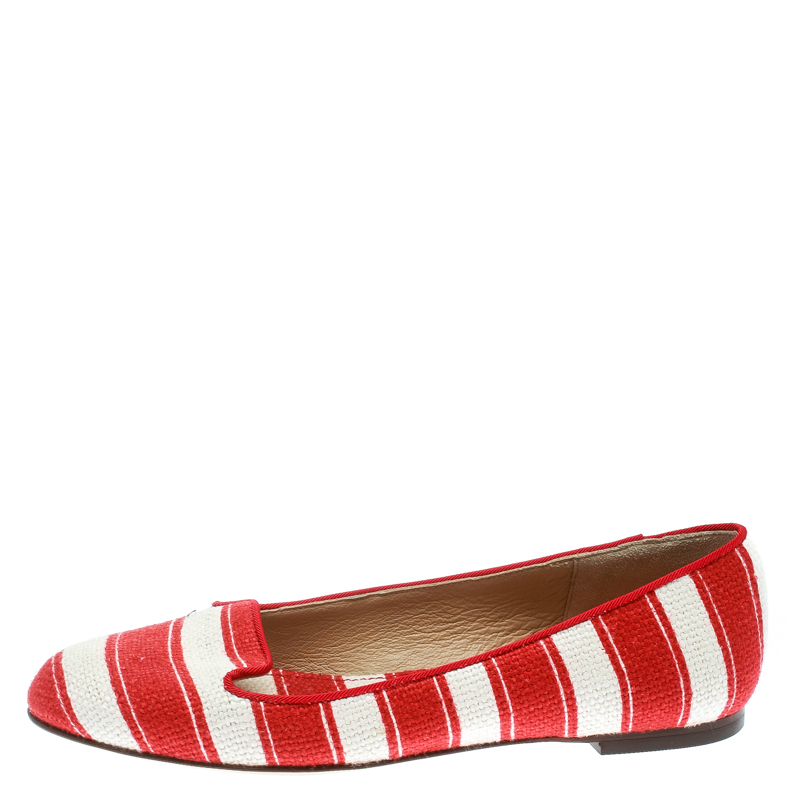 

Dolce and Gabbana Red/White Striped Canvas Flats Size