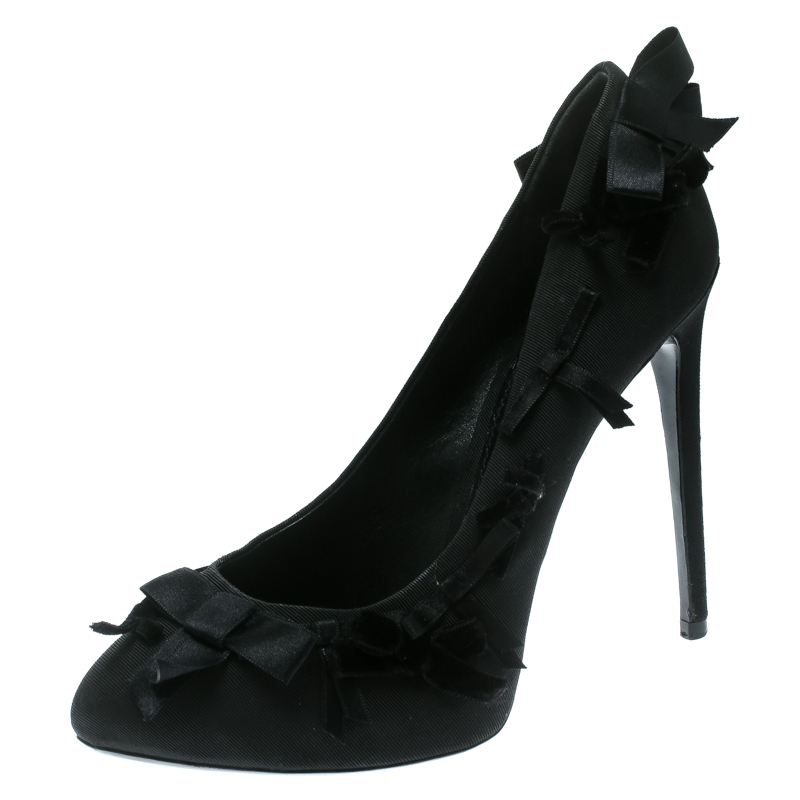 Dolce and Gabbana Black Fabric Bow Embellished Platform Pumps Size 38