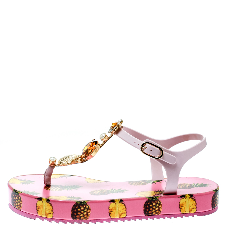 buy Dolce & Gabbana Pink Rubber Pineapple Print Crystal Embellished...