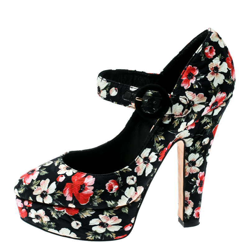 

Dolce & Gabbana Floral Printed Fabric Mary Jane Platform Pumps Size, Black