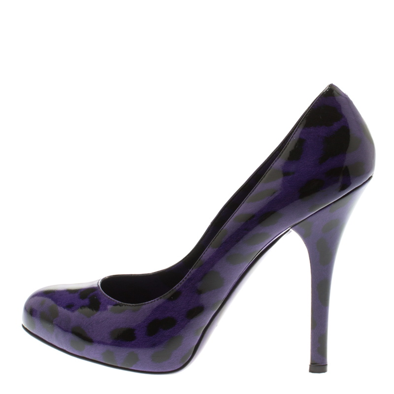 

Dolce And Gabbana Purple Leopard Print Patent Leather Platform Pumps Size