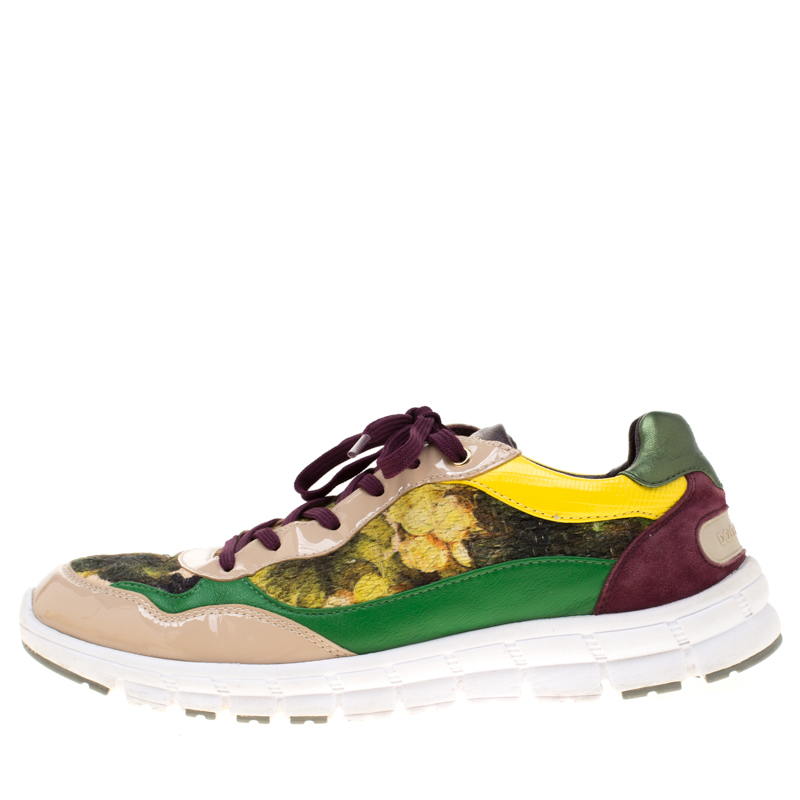 

Dolce And Gabbana Multicolor Leather And Floral Canvas Sneakers Size