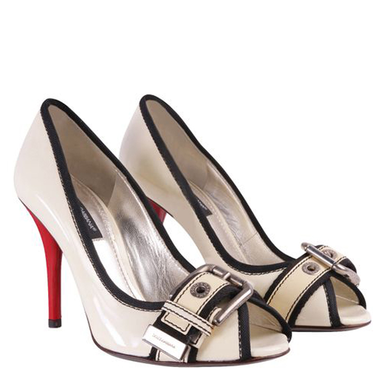 

Dolce and Gabbana White Patent Buckle Pumps Size