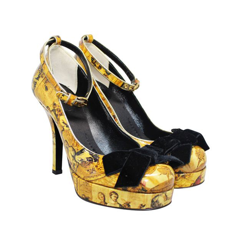 

Dolce and Gabbana Yellow Fresco Print Ankle Strap Pumps Size