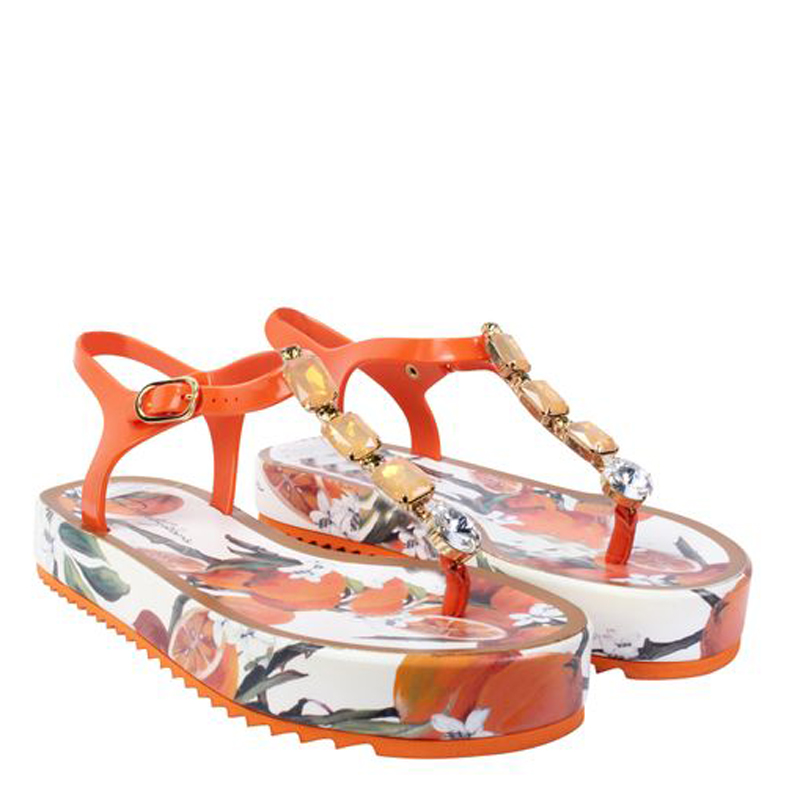 

Dolce and Gabbana Orange Crystals Rubber Sandals Size