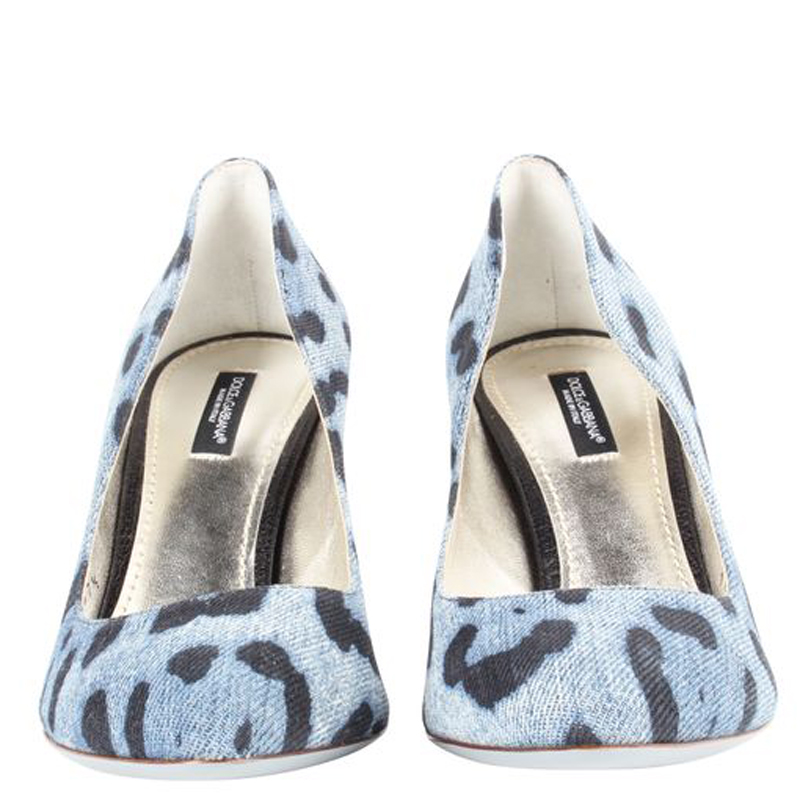 

Dolce and Gabbana Blue/Black Denim Animal Print Pumps Size
