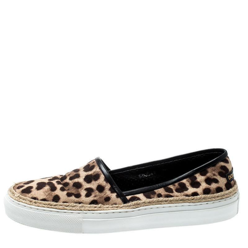 

Dolce And Gabbana Brown/Beige Leopard Print Canvas Espadrille Slip On Sneakers Size