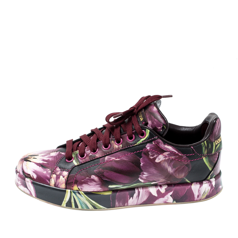 

Dolce And Gabbana Multicolor Floral Print Leather Sneakers Size