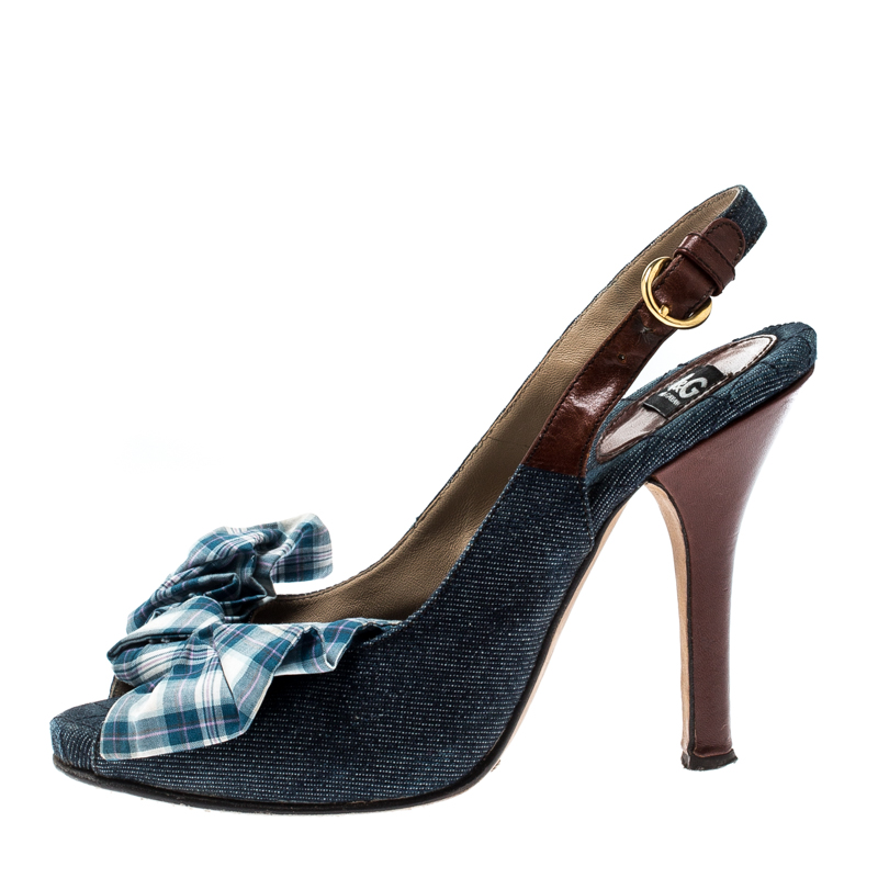 

Dolce & Gabbana Blue Denim Bow Open Toe Ankle Strap Sandals