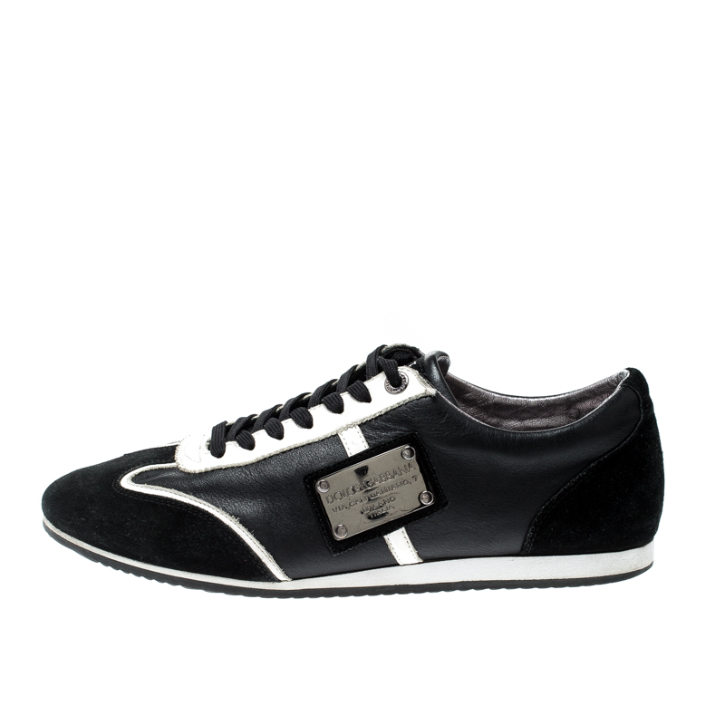 

Dolce & Gabbana Monochrome Suede And Leather Logo Plaque Sneakers Size, Black