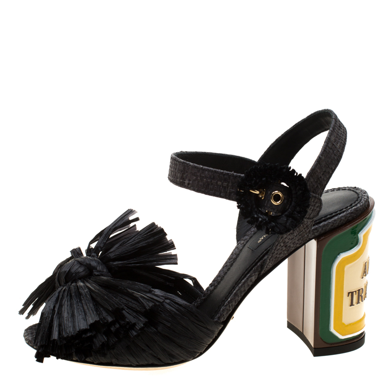 

Dolce & Gabbana Black Raffia Keira Ankle Strap Sandals Size