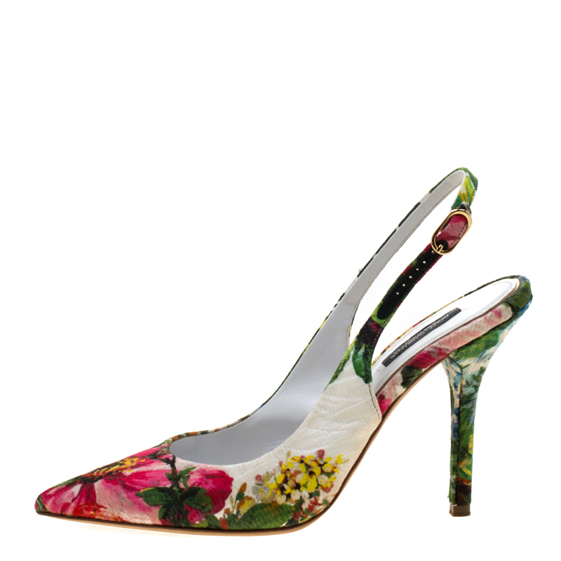 

Dolce And Gabbana Multicolor Floral Print Fabric Slingback Pointed Toe Sandals Size