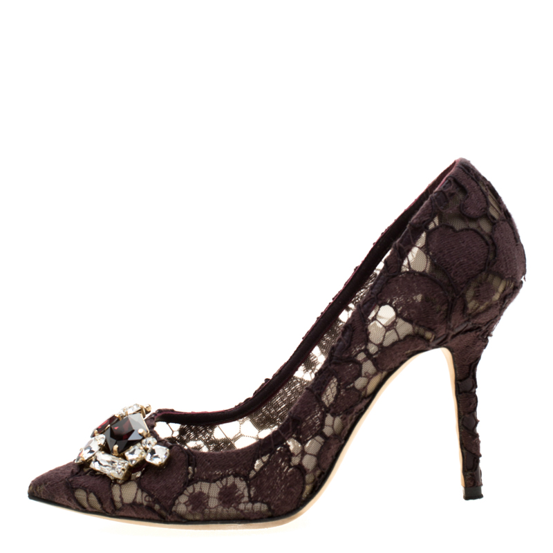 

Dolce and Gabbana Purple Wine Lace Crystal Embellished Pointed Toe Pumps Size
