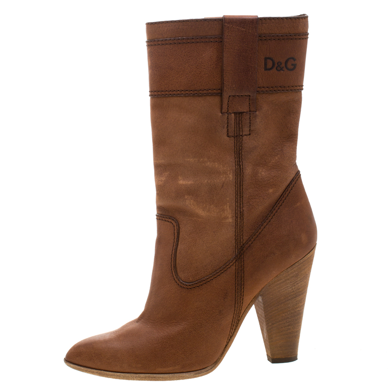 

Dolce and Gabbana Brown Leather Mid Calf Length Boots Size