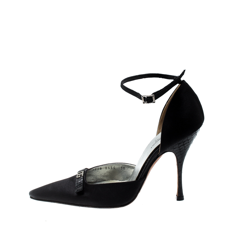 

Dolce and Gabbana Black Satin Embellished Bow Ankle Strap Sandals Size