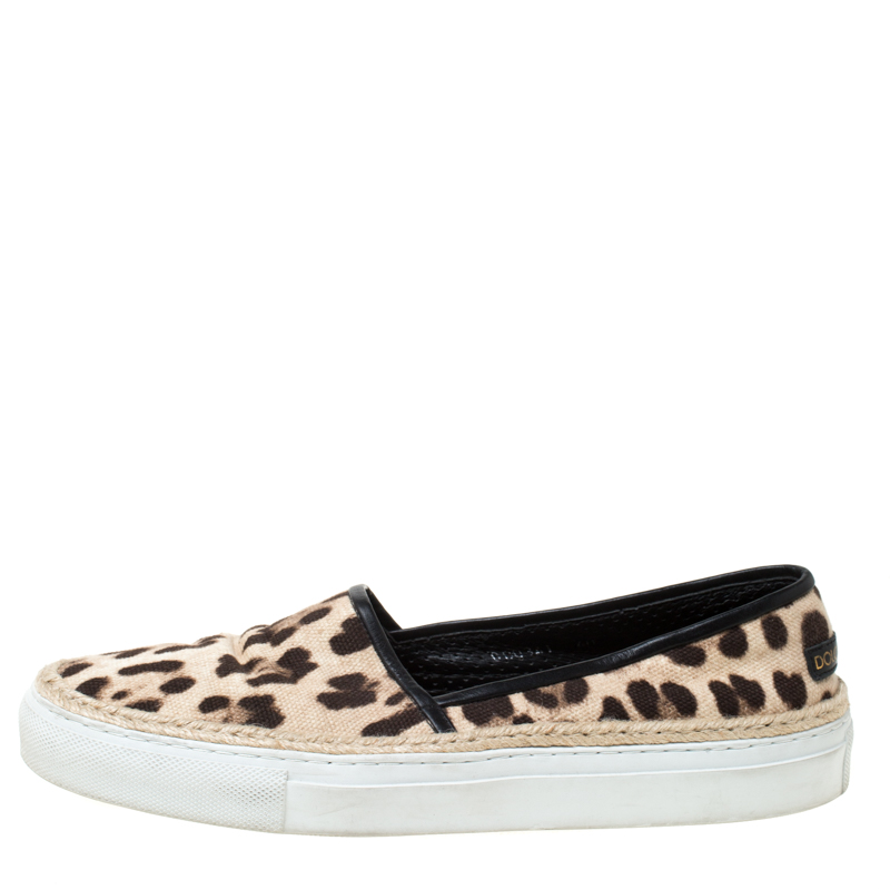 

Dolce & Gabbana Two Tone Leopard Printed Canvas Espadrille Sneakers Size, Beige