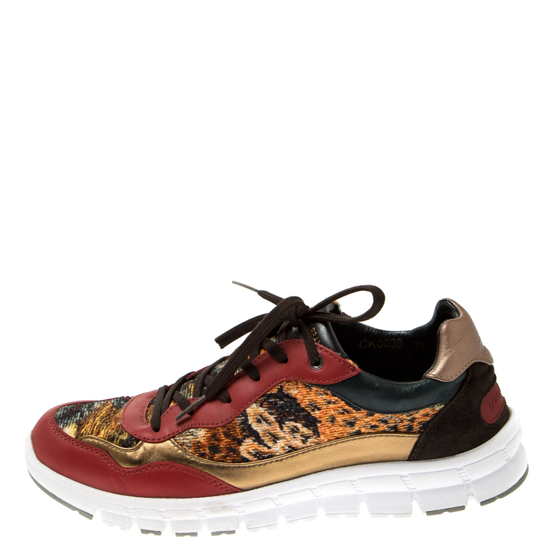 

Dolce and Gabbana Multicolor Leather And Tweed Fabric Lace Up Sneakers Size