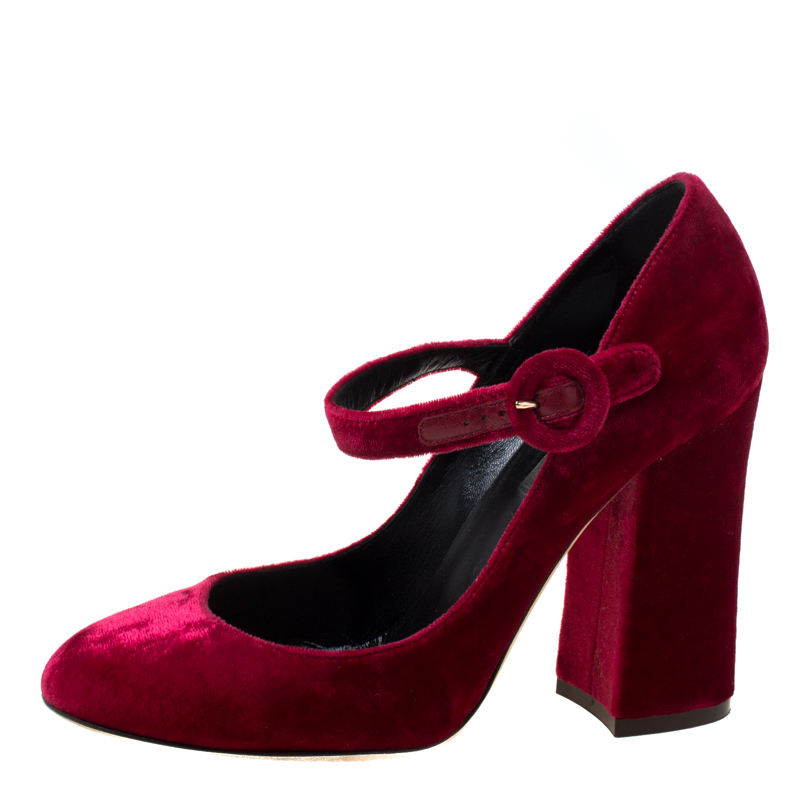 

Dolce & Gabbana Burgundy Velvet Mary Jane Pumps Size