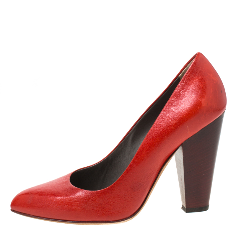 Pre-owned Dolce & Gabbana Red Leather Block Heel Pumps Size 38