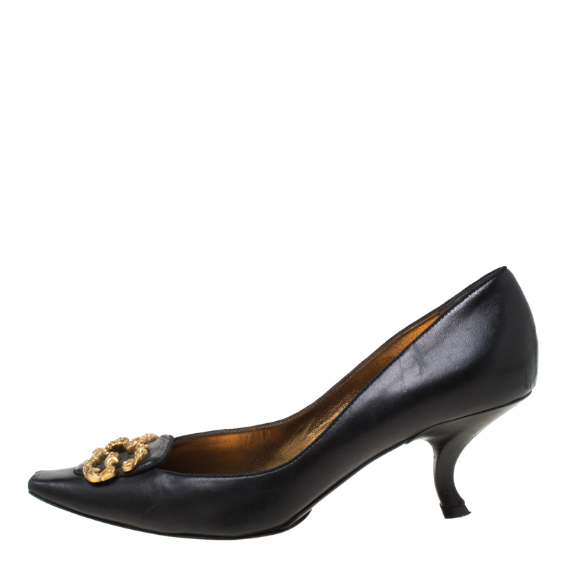 

Dolce and Gabbana Black Leather Logo Detail Pumps Size