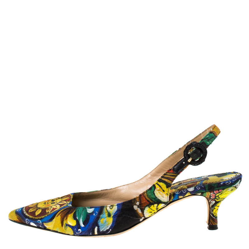 

Dolce and Gabbana Multicolor Artistic Print Canvas Slingback Sandals Size