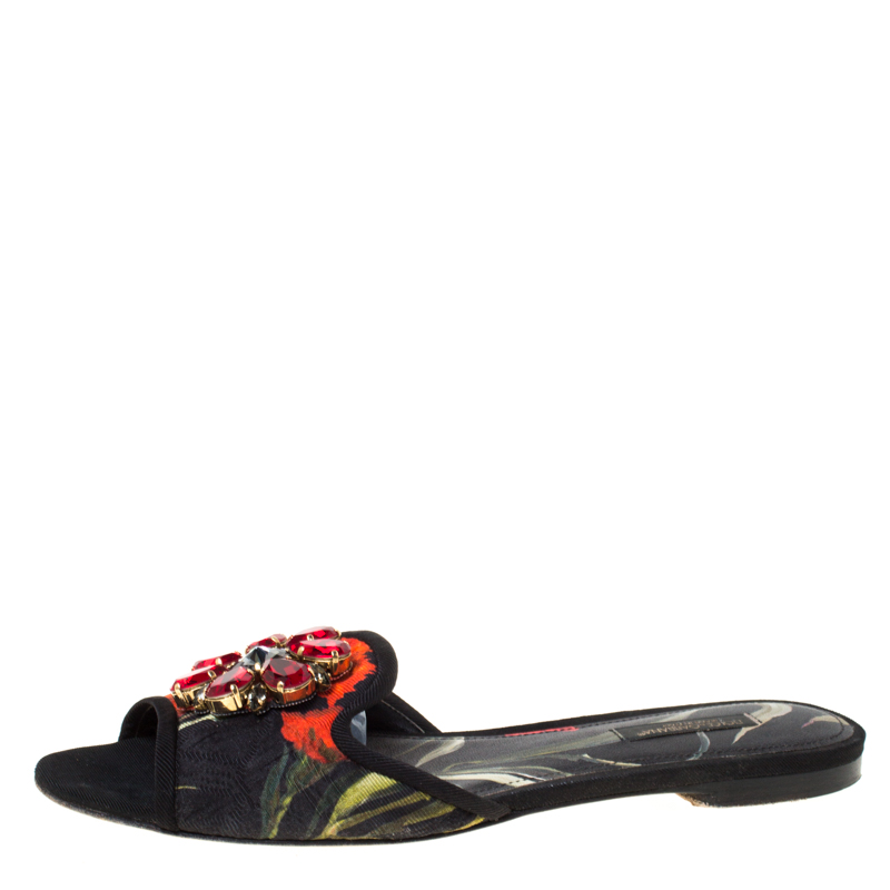 

Dolce and Gabbana Multicolor Printed Canvas Sofia Crystal Embellished Slides Size