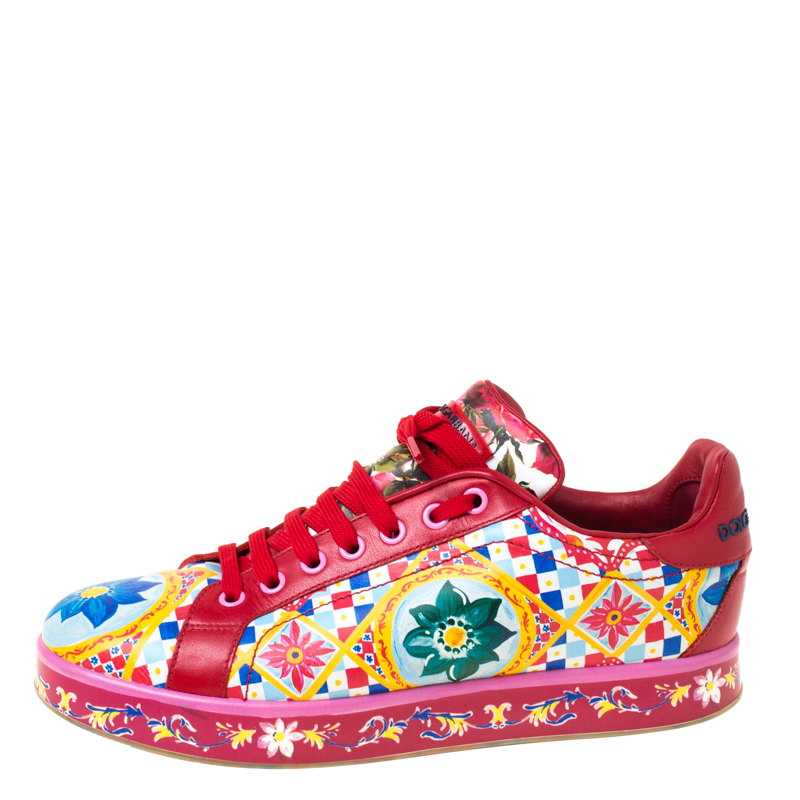 

Dolce and Gabbana Multicolor Floral Print Leather Lace Up Sneakers Size