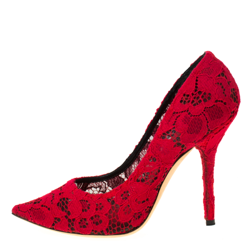 

Dolce & Gabbana Red Lace Pointed Toe Pumps Size