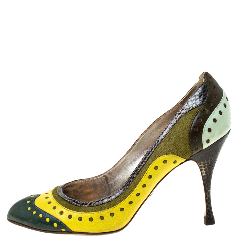 

Dolce & Gabbana Multicolor Leather Python and Calfhair Trim Brogue Pumps Size
