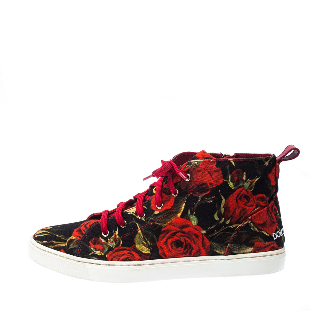 

Dolce & Gabbana Red Floral Print Canvas High Top Sneakers Size