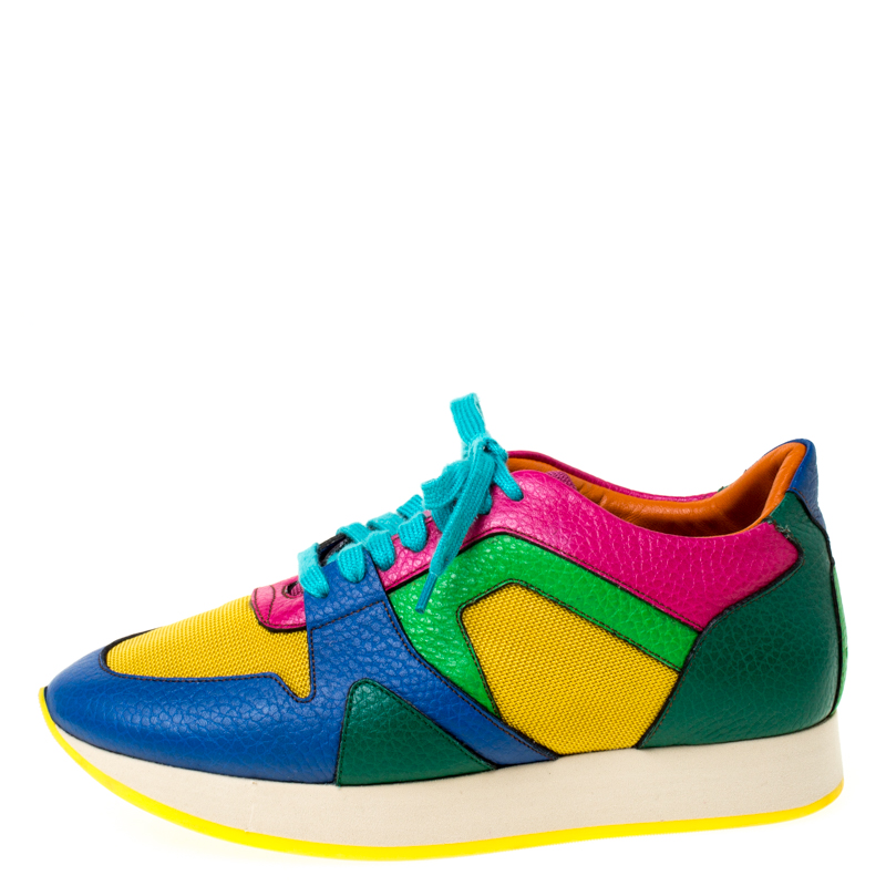 

Burberry Multicolor Leather And Mesh Lace Up Sneakers Size